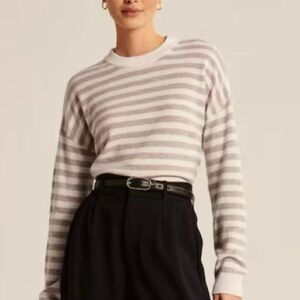 NWOT A&F 100% Cashmere Striped Scoopneck Relaxed Sweater in Beige White Size M